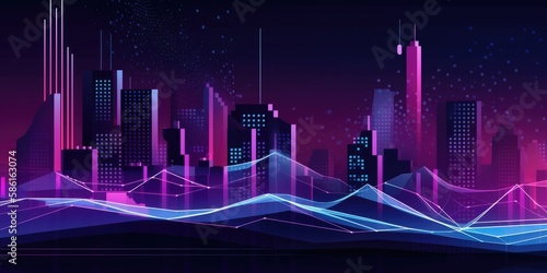 Flat illustration of smart city and abstract dot point connect with gradient line  big data connection technology concept  created with Generative AI 