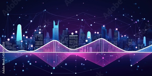 Flat illustration of smart city and abstract dot point connect with gradient line  big data connection technology concept  created with Generative AI 