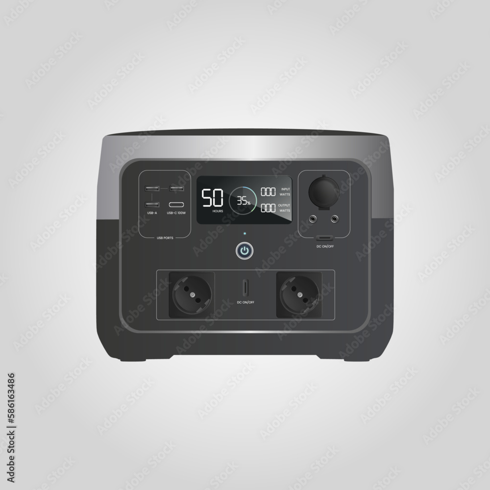 Fototapeta premium portable solar station in vector, realistic graphics.Portable Power Stations