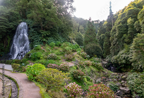 Waterfall at Parque Natural Da Ribeira Dos Caldeiroes, Sao Miguel, Azores, Portugal photo