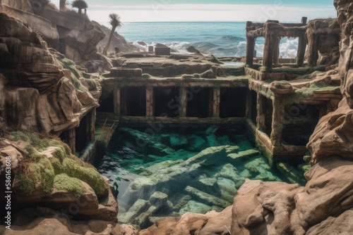 natural rock pool with crystal clear water created with Generative AI technology