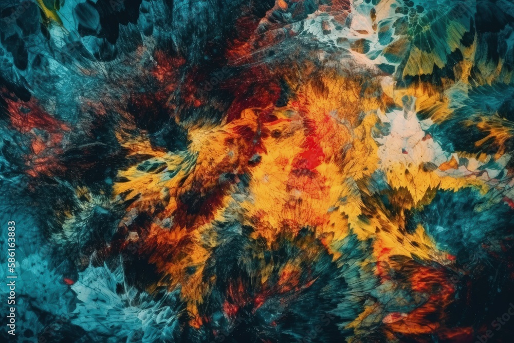 abstract floral painting with vibrant colors and shapes created with Generative AI technology