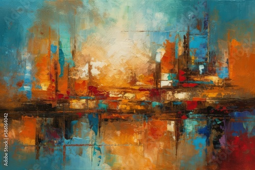 abstract cityscape painting created with Generative AI technology © AkuAku
