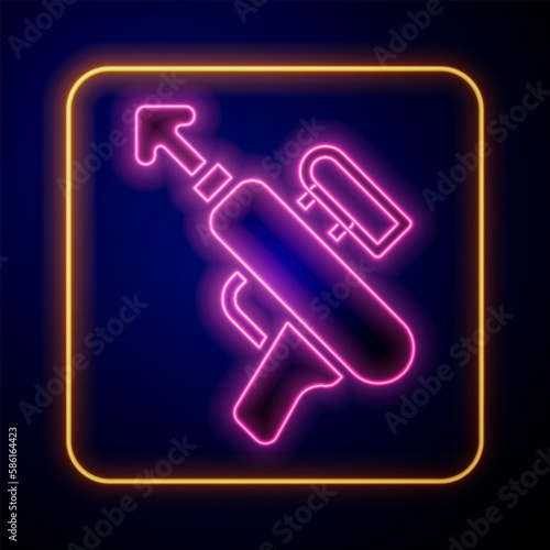 Glowing neon Fishing harpoon icon isolated on black background. Fishery manufacturers for catching fish under water. Diving underwater equipment. Vector