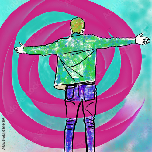 Man with open hands, spiral