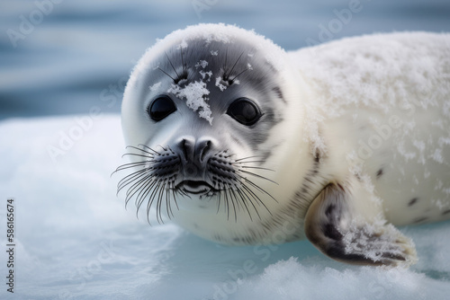 cute white gray seal baby looking at the camera, generative AI