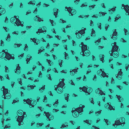 Black Taximeter device icon isolated seamless pattern on green background. Measurement appliance for passenger fare in taxi car. Vector