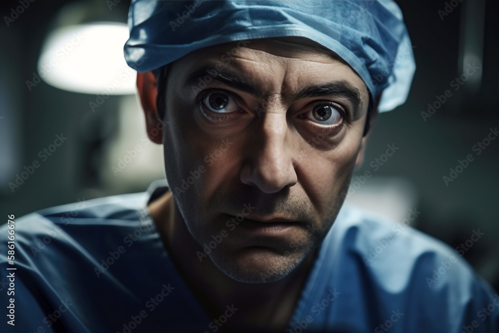portrait of surgeon man doctor in hospital in operating room. Generative AI portrait of surgeon man doctor in hospital in operating room. Generative AI