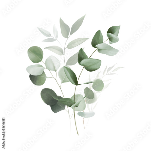 Fotografia Watercolor bouquet of leaves and eucalyptus branch