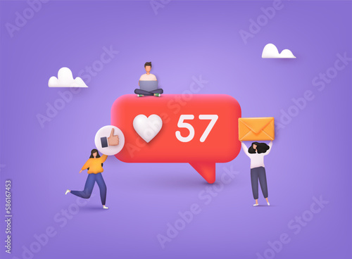 Social media like icon concept. Comment and Follower. 3D Web Vector Illustrations.