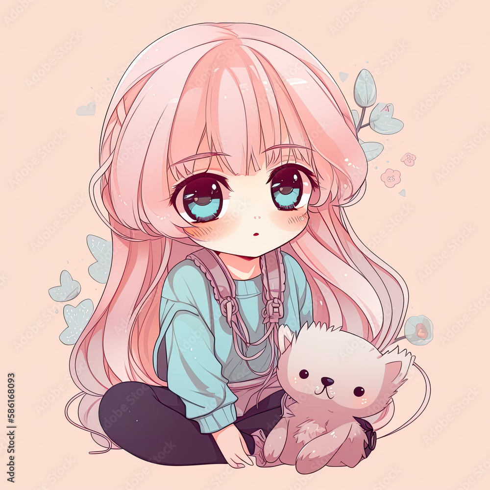 Cute fluffy young anime girl. Generative AI Cute fluffy young anime girl. Generative AI