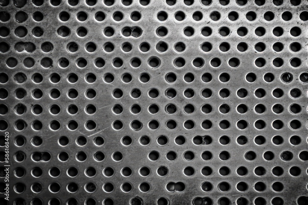 close-up view of a metal grate with small holes created with Generative AI technology close-up view of a metal grate with small holes created with Generative AI technology