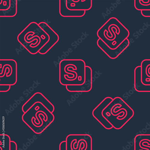 Red line Bingo icon isolated seamless pattern on black background. Lottery tickets for american bingo game. Vector