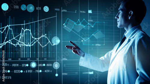 Healthcare business graph and data of Medical business growth, .Businessman analyzing data and growth chart, investment, financial and banking. Generative AI.