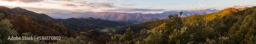 Autumn sunrise in the top of mountain in La Garrotxa, Spain