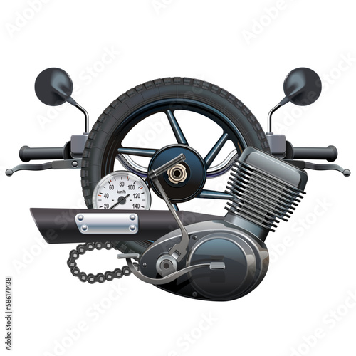 Vector Motorbike Spare Parts with Black Engine