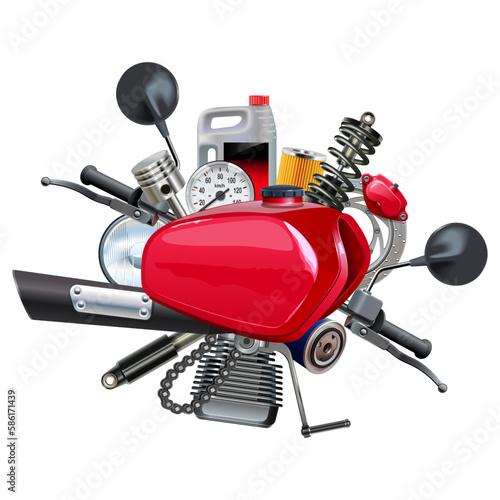 Vector Motorcycle Gasoline Tank with Spare Parts