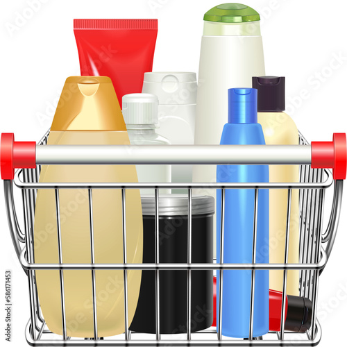 Vector Supermarket Cart with Cosmetics
