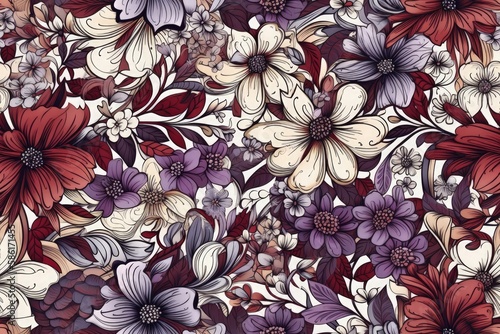 colorful floral pattern with various flowers created with Generative AI technology