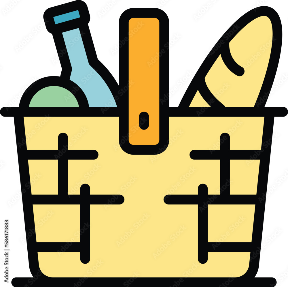 Healthy picnic basket icon. Outline Healthy picnic basket vector icon for web design isolated on white background color flat Healthy picnic basket icon. Outline Healthy picnic basket vector icon for web design isolated on white background color flat