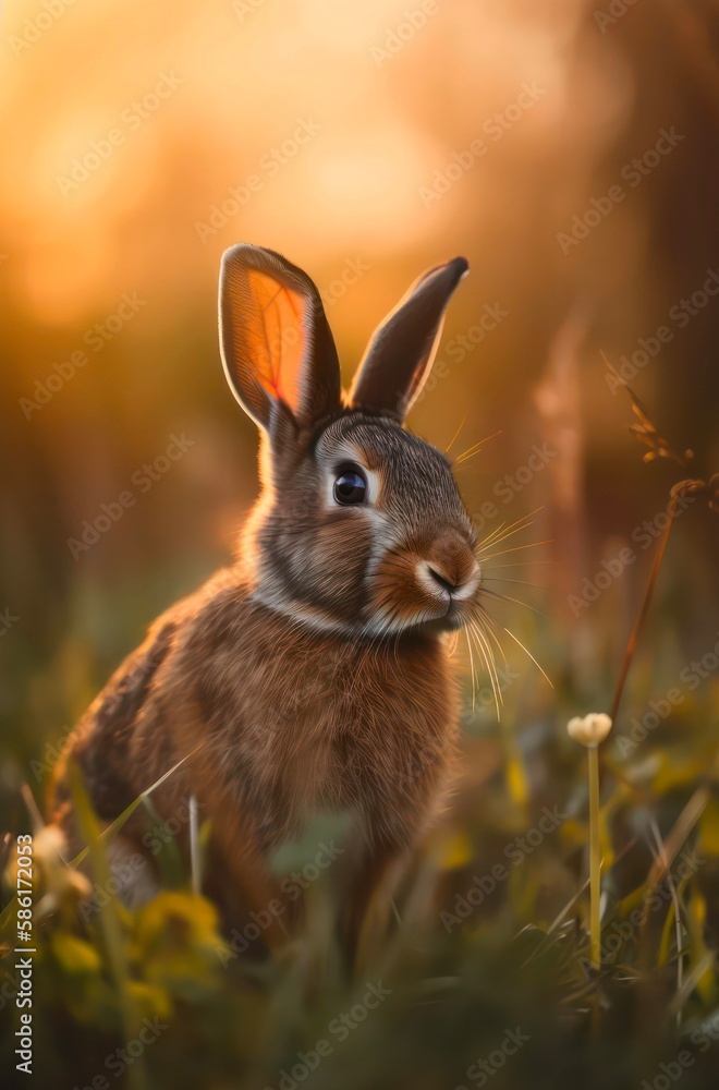 Obraz premium Wild brown rabbit in the grass. Generative AI.