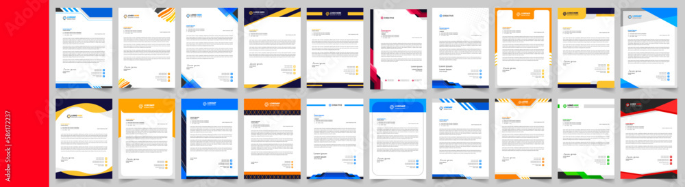 corporate letterhead design template set with yellow, blue, green and red color. creative modern letter head design bundle template for your project. letterhead, letter head.