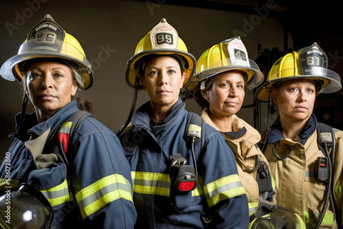 Women firefighters united, promoting diversity and fostering inclusive empowerment in the workplace. Generative AI. 