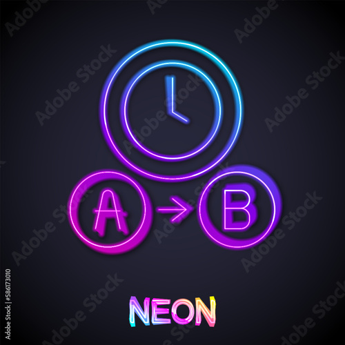 Glowing neon line Taxi waiting time icon isolated on black background. Car deadline, schedule ride. Vector