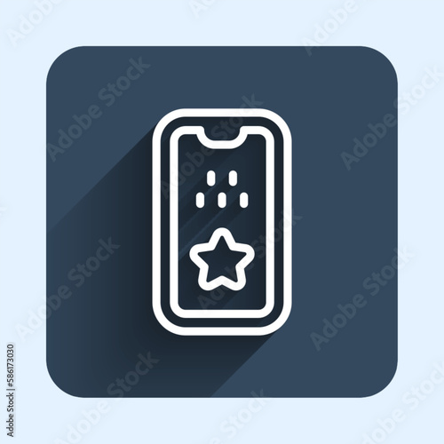 White line Taxi mobile app icon isolated with long shadow background. Mobile application taxi. Blue square button. Vector