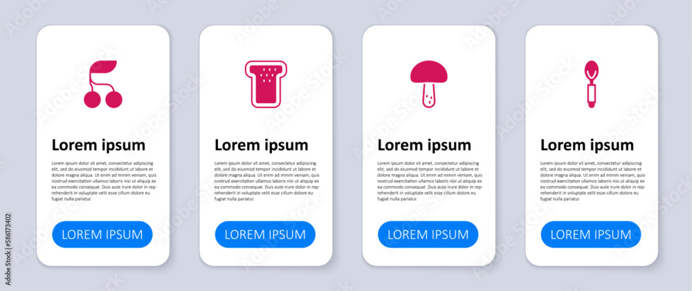 Set Spoon, Mushroom, Bread toast and Fresh berries. Business infographic template. Vector Set Spoon, Mushroom, Bread toast and Fresh berries. Business infographic template. Vector