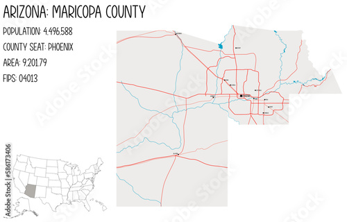 Large and detailed map of Maricopa county in Arizona, USA.