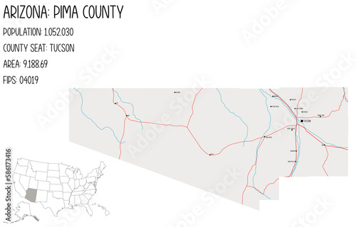 Large and detailed map of Pima county in Arizona, USA.