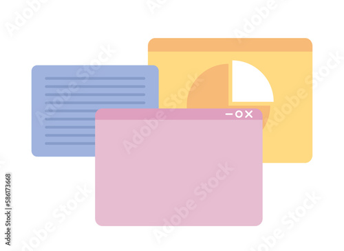 Open multiple webpages in browser semi flat color vector icon. Planning, managing. Editable full sized elements on white. Simple cartoon style spot illustration for web graphic design and animation