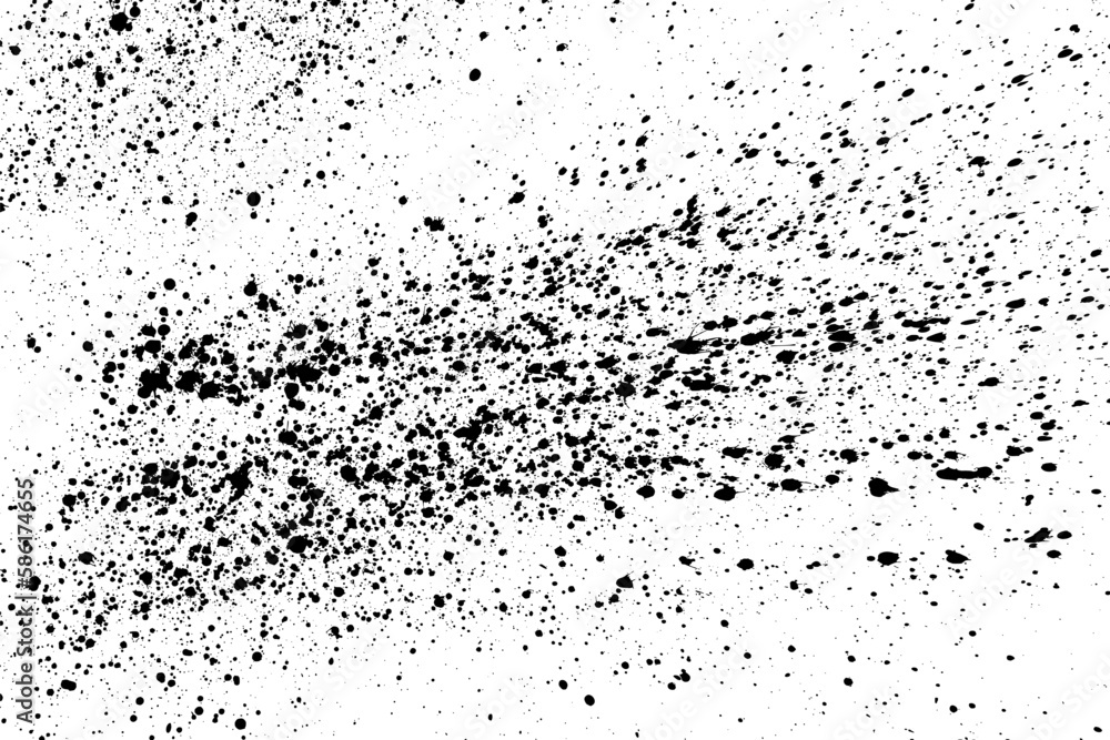 Black paint splatter isolated on white background. Distressed overlay texture. Water splash silhouette. Grunge design elements. Vector illustration, EPS 10.