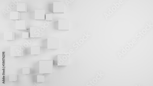 Random shifted white cube boxes block background wallpaper banner with copy space as an 3d-illustration and rendering