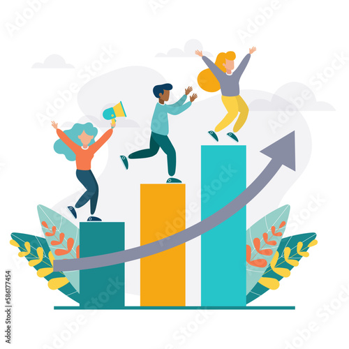 Vector illustration people go to their goal. success concept. The path to the goal.
