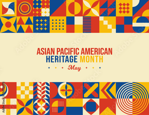 Asian American and Pacific Islander Heritage Month Vector Illustration. May Awareness and Celebration. Neo Geometric pattern abstract graphic design. Social media post, website header, promotion art