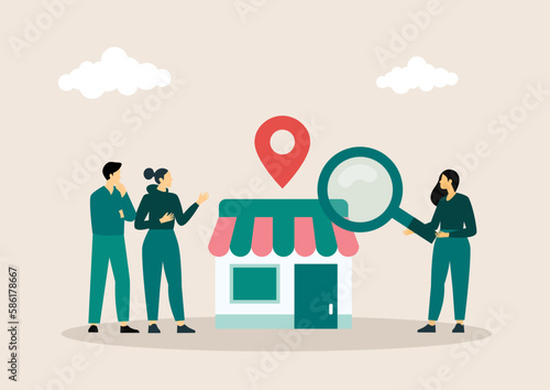 Vector illustration template for landing page, web banner, advertising. We are working again after coronavirus lockdown. Man open a shop, store, small business.