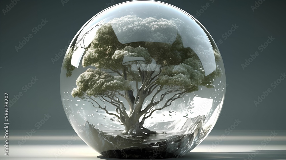 Tree in Glass Ball, Image Ai Generated Tree in Glass Ball, Image Ai Generated