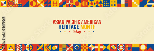 Asian American and Pacific Islander Heritage Month Vector Illustration. May Awareness and Celebration. Neo Geometric pattern abstract graphic design. Social media post, website header, promotion art