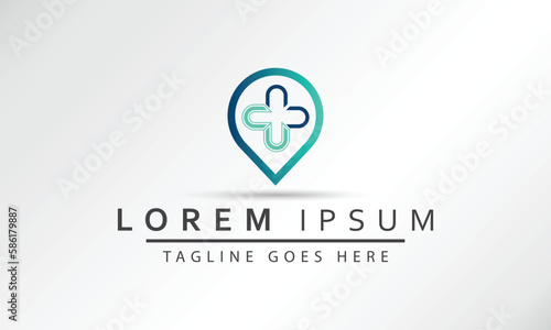 Medical Location Logo Design Vector, Plus Icon with Pin Map Logo Combination. Suitable for Business and Medical Icon