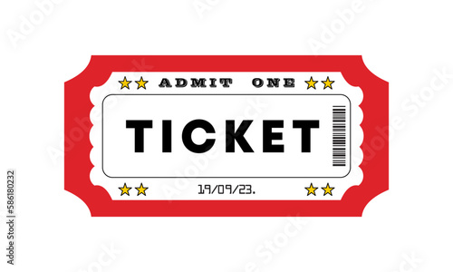 Red admit one movie ticket icon. Vector 