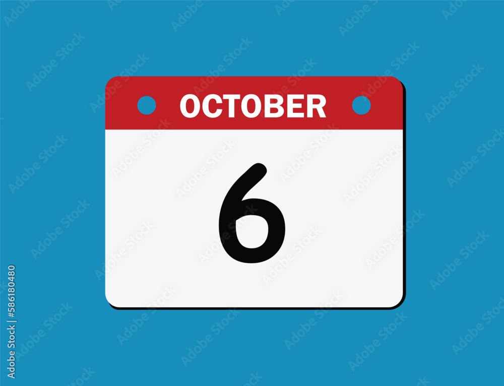 6th October calendar icon October 6 calendar Date month icon vector 6th October calendar icon October 6 calendar Date month icon vector
