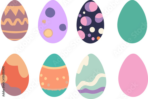 Set of different colorful easter eggs with beautiful patterns. Vector Pascha eggs isolated on white background.