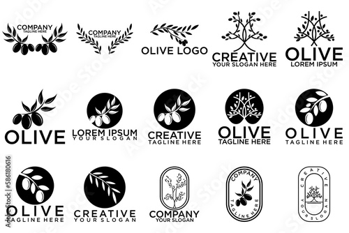 creative leaf and olive oil logo design icon set