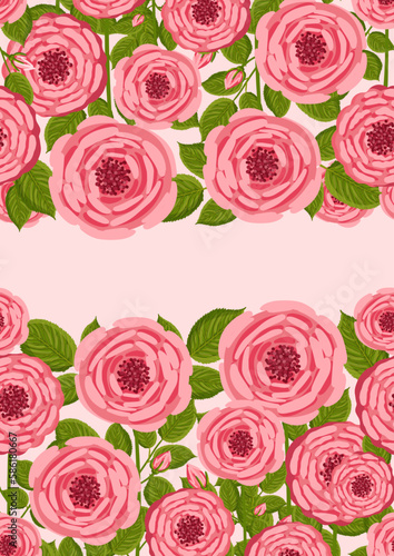 Seamless pattern with blooming roses. Vector floral illustration for postcard  poster  fabric  wrapping paper  decor etc. Flowers for spring and summer holidays. Festive template can add text.