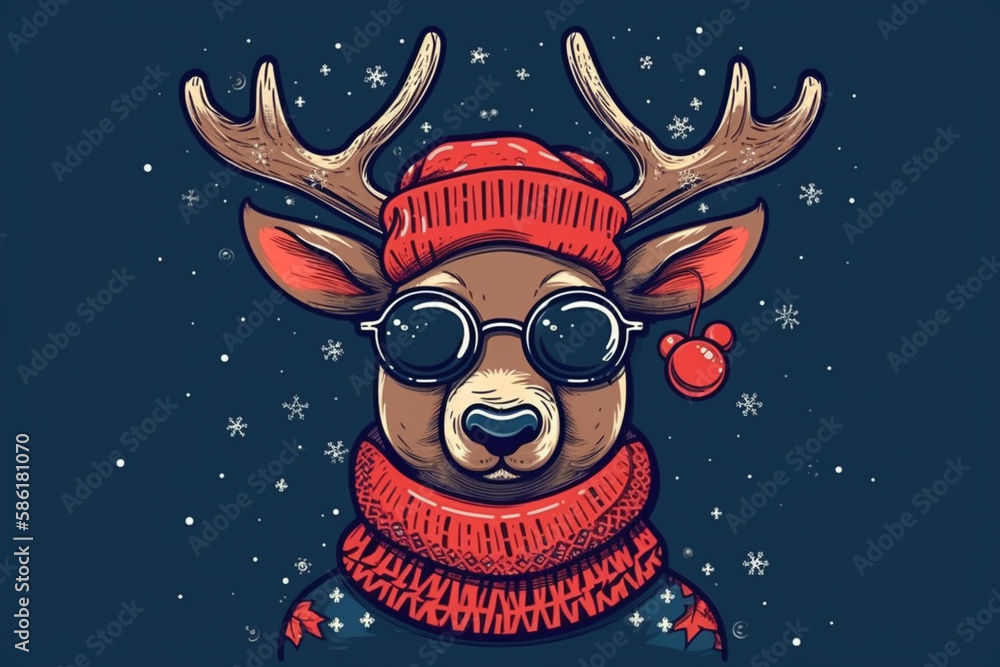 Generative AI of a cute Christmas reindeer. 
