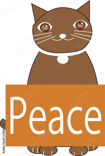 peaceの看板を持った猫ヒノキ