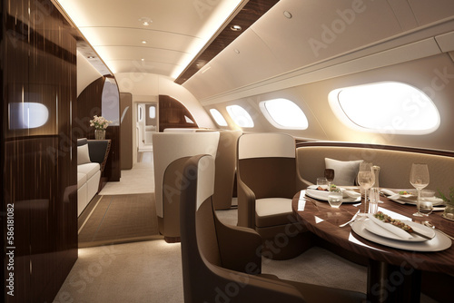 Generative Ai of first class plane interior.   © belyaaa