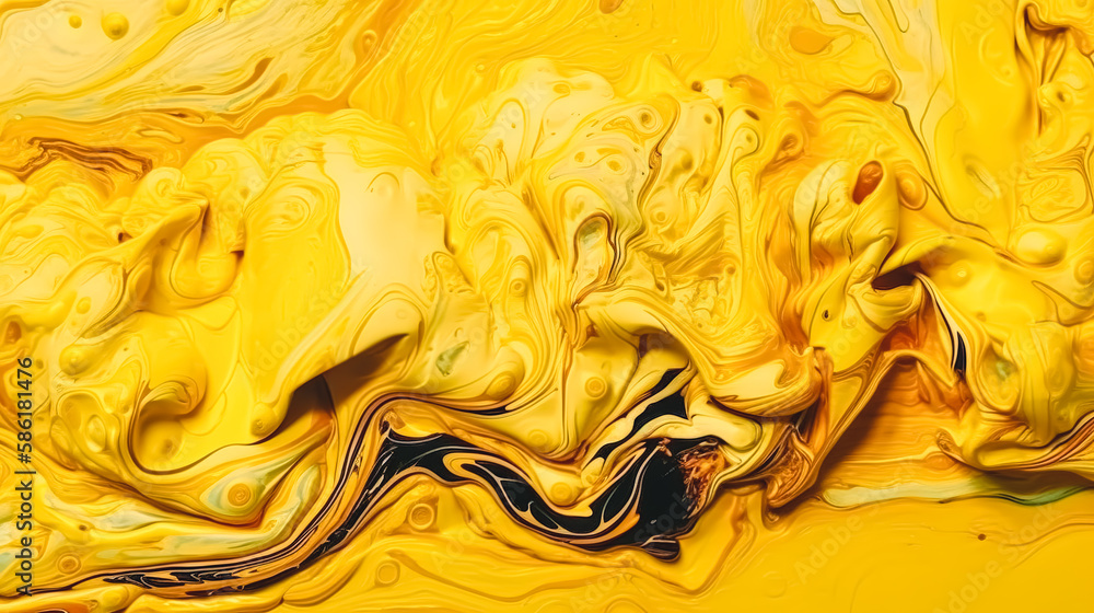 Abstract yellow background, texture of spreading paint, generative AI. Abstract yellow background, texture of spreading paint, generative AI.
